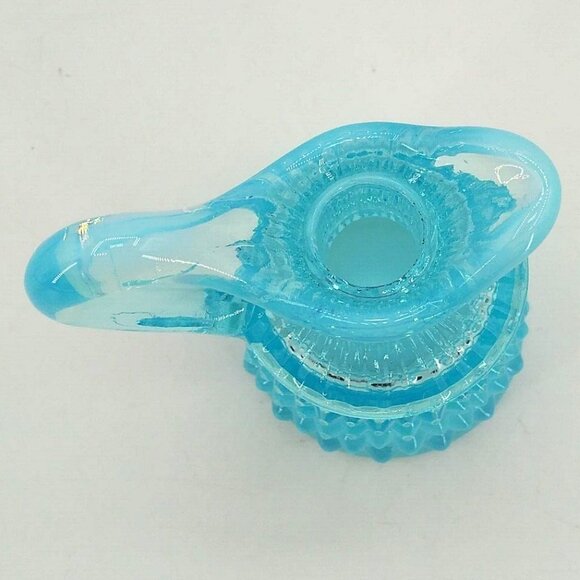 Fenton Art Glass 4" Blue Opalescent Hobnail Cruet Bottle Creamer cream pourer - Picture 4 of 5